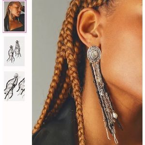 FREE PEOPLE HI HONEY BLACK SILVER DANGLE EARRINGS
